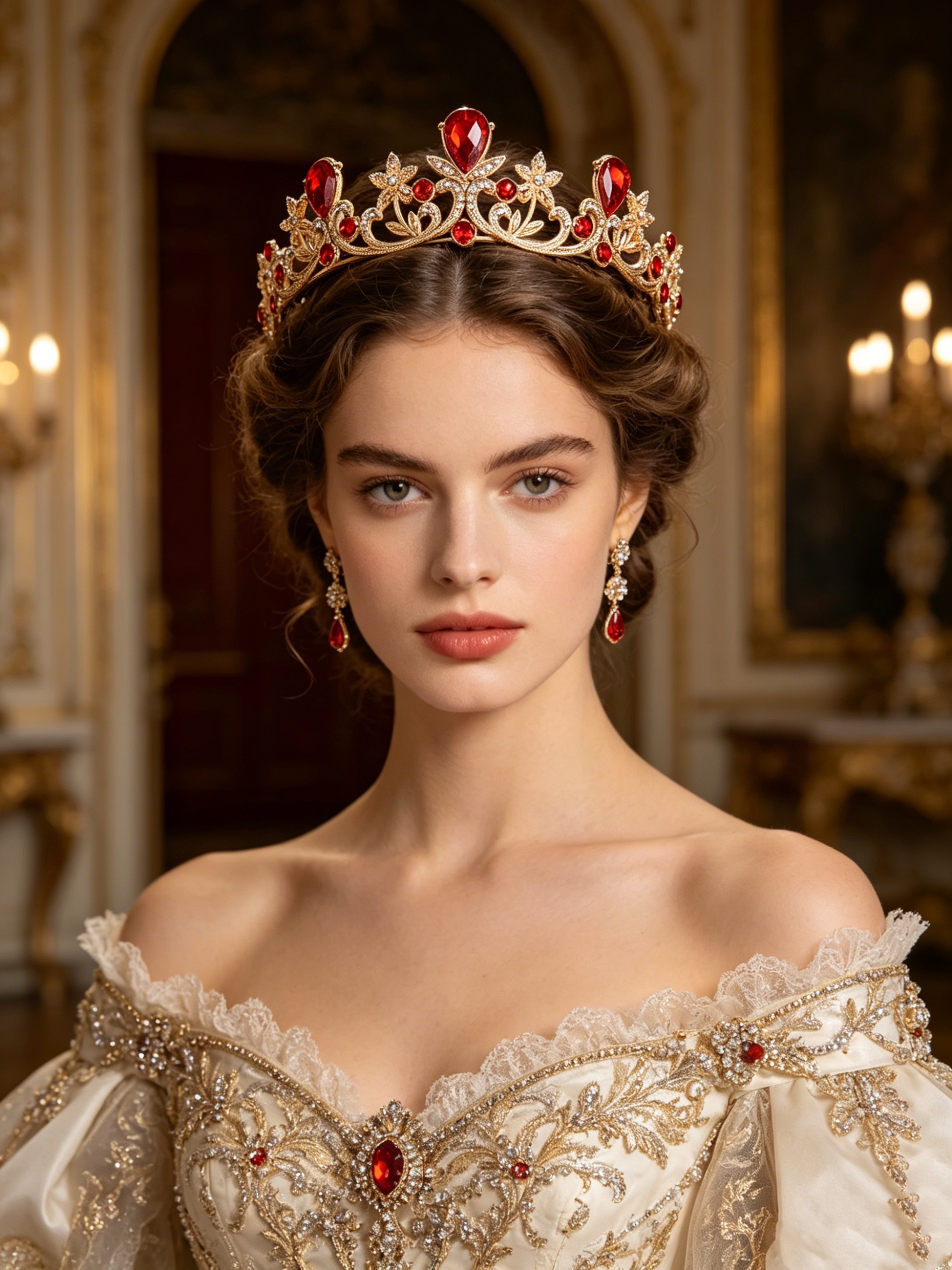 Women'S Red Formal Wear - Golden Rose Gold Red Diamond Crown