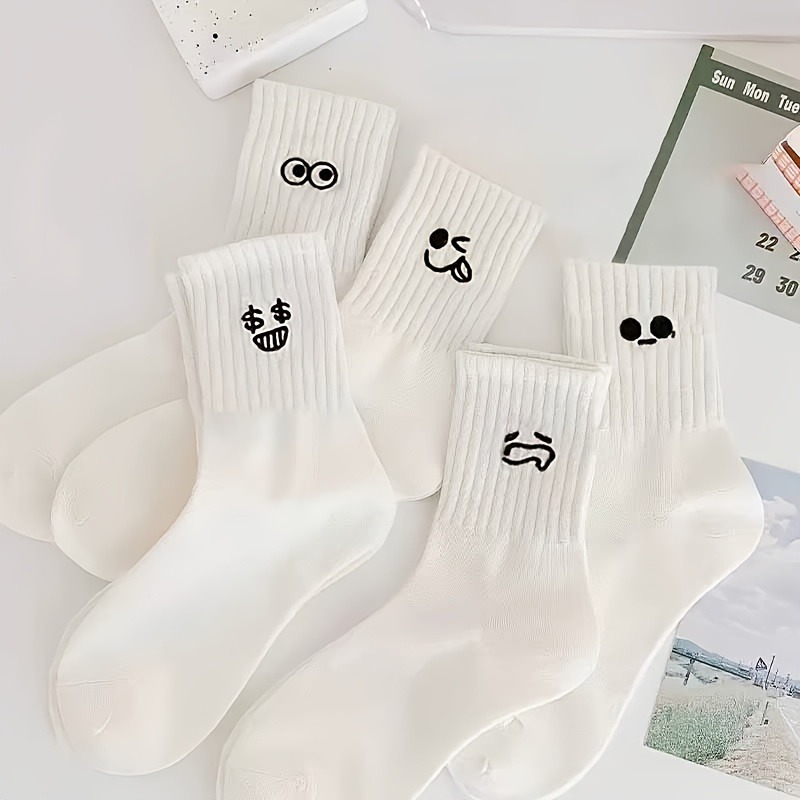 Women Formal Wear Designers - 5 Pairs of White Emoji Socks