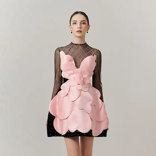 Women'S Red Formal Wear - Gothic Black Pink Floral Mini Dress