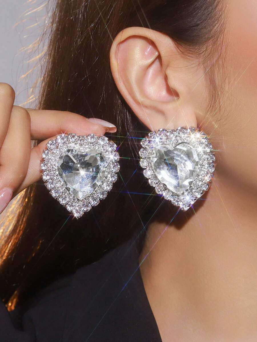 Women Formal Event Wear - Luxury Heart-Shaped Crystal Rhinestone Stud Earrings