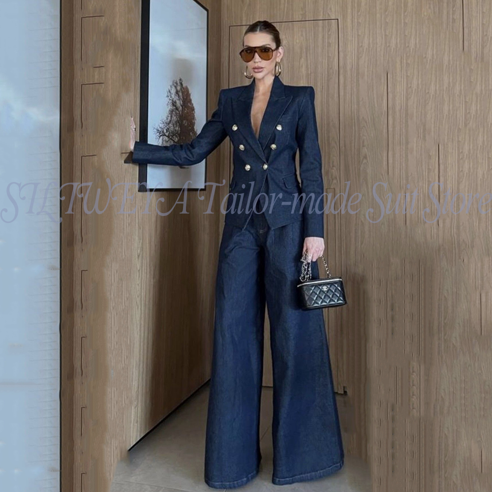 Women Formal Wear Blazers - Women Pant Suits Blue Denim 2