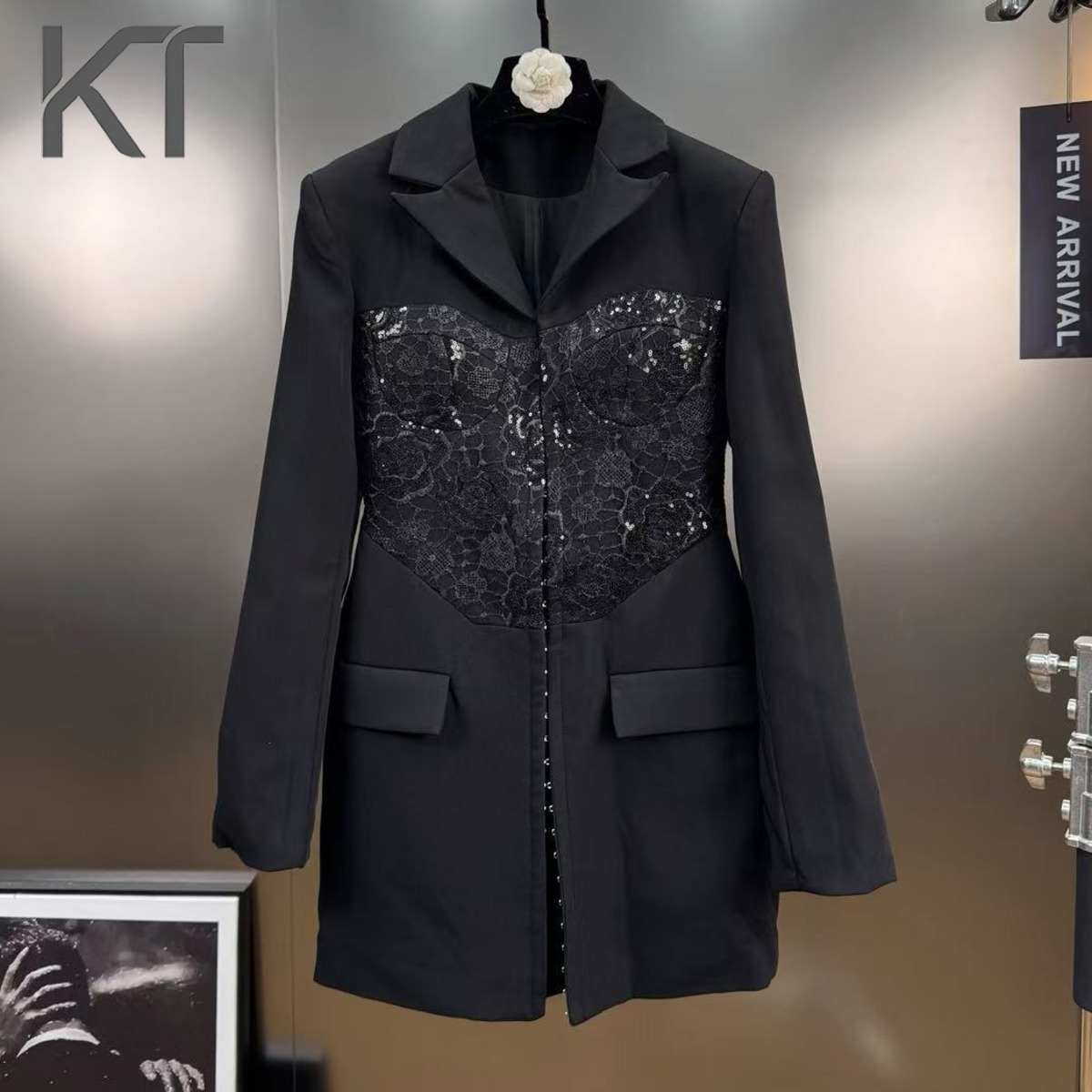 Women Formal Party Wear Dress - KT Elegant Lace Sequin Blazer Dress