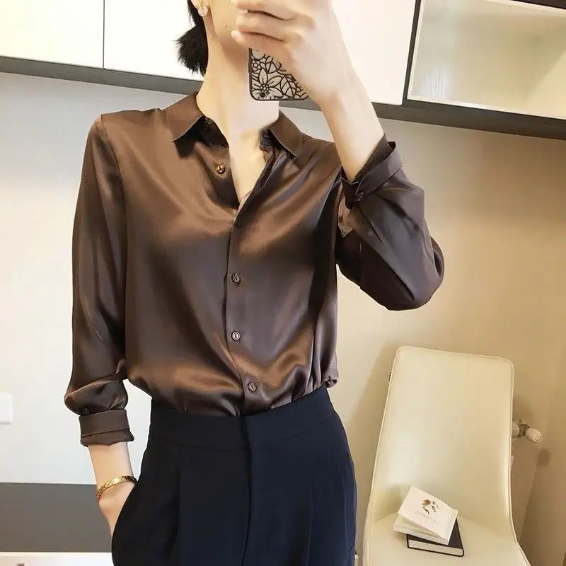 Women'S Formal Wear Blouse - Silk Brown Clothes Wear To Work