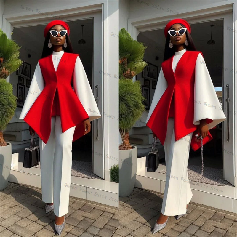 Women'S Red Formal Wear - White Red Women Suit Set 2