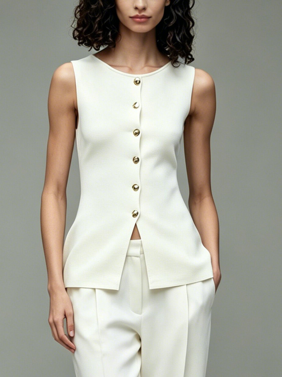 Women'S Formal Wear Blouse - LIMO Knit Sleeveless Button Down Blouse