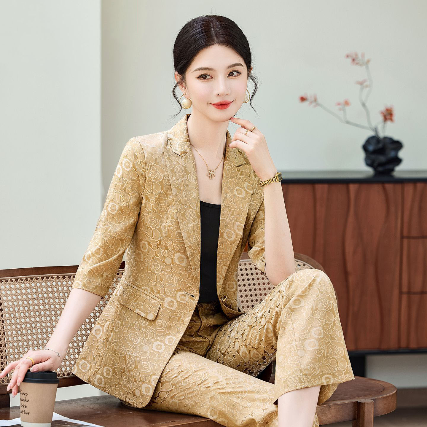 Fashion Apricot Half Sleeve Pr - Women Formal Wear Blazers のレビューと価格