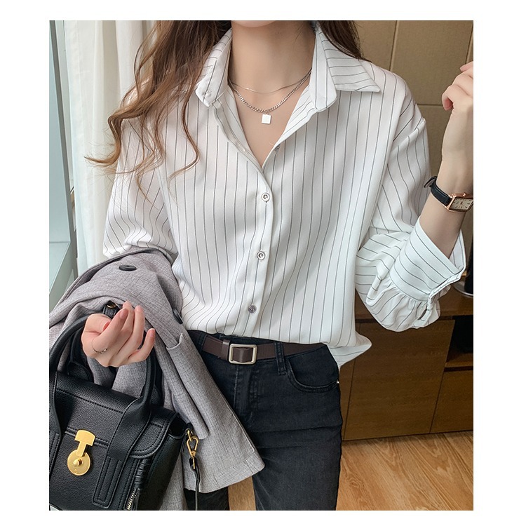 Women Vertical Striped Lapel B - Women'S Formal Wear Blouse のレビューと価格