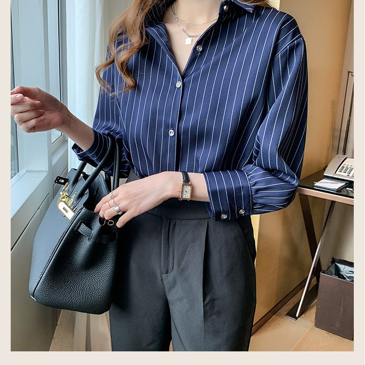 Women Vertical Striped Lapel B - Women'S Formal Wear Blouse のレビューと価格