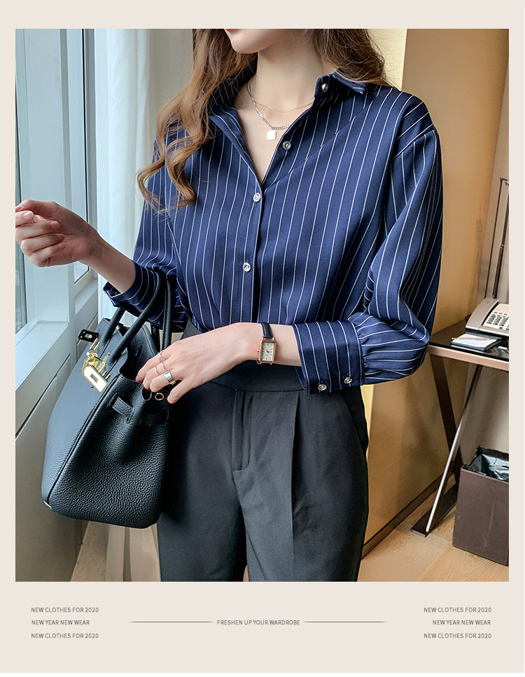 Women Vertical Striped Lapel B - Women'S Formal Wear Blouse のレビューと価格