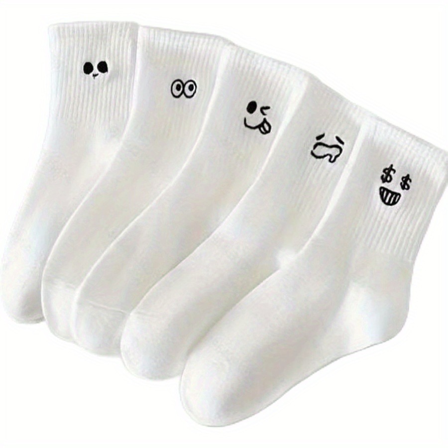 5 Pairs of White Emoji Socks w - Women Formal Wear Designers のレビューと価格