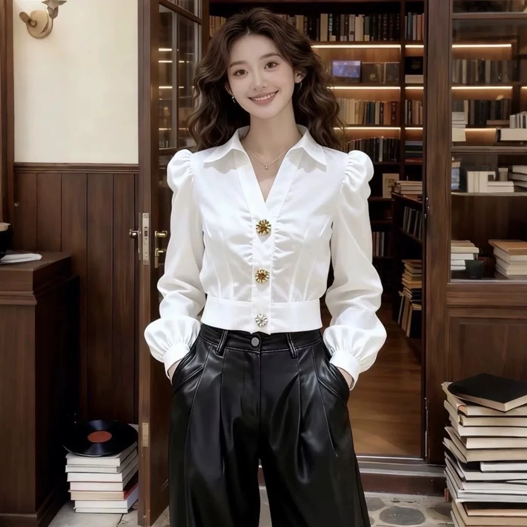 Elegant White Shirt V Neck Blo - Women'S Formal Wear Blouse のレビューと価格