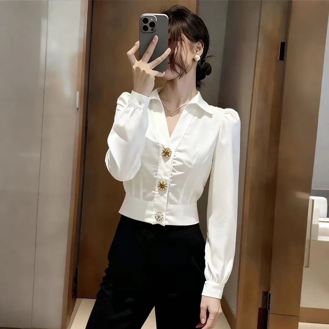 Elegant White Shirt V Neck Blo - Women'S Formal Wear Blouse のレビューと価格