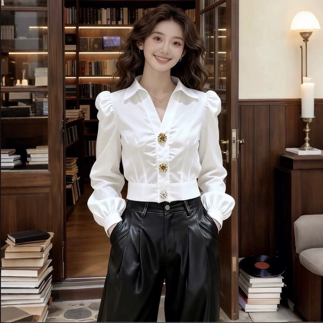 Elegant White Shirt V Neck Blo - Women'S Formal Wear Blouse のレビューと価格