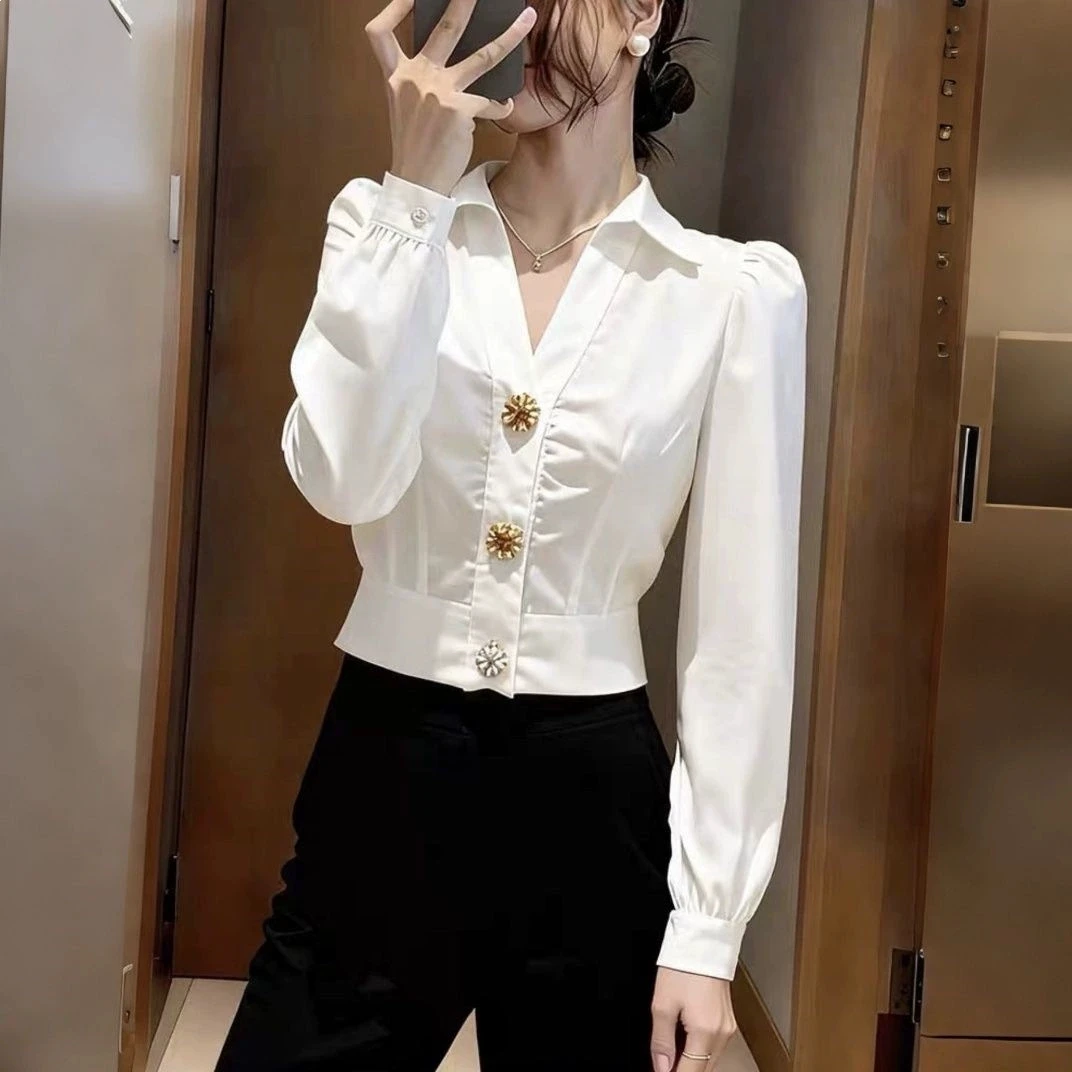 Elegant White Shirt V Neck Blo - Women'S Formal Wear Blouse のレビューと価格