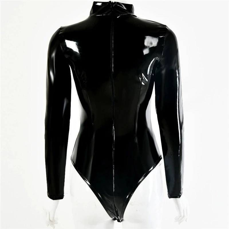 Womens Faux Latex PVC Mirror P - Turtleneck Bodysuit Office のレビューと価格