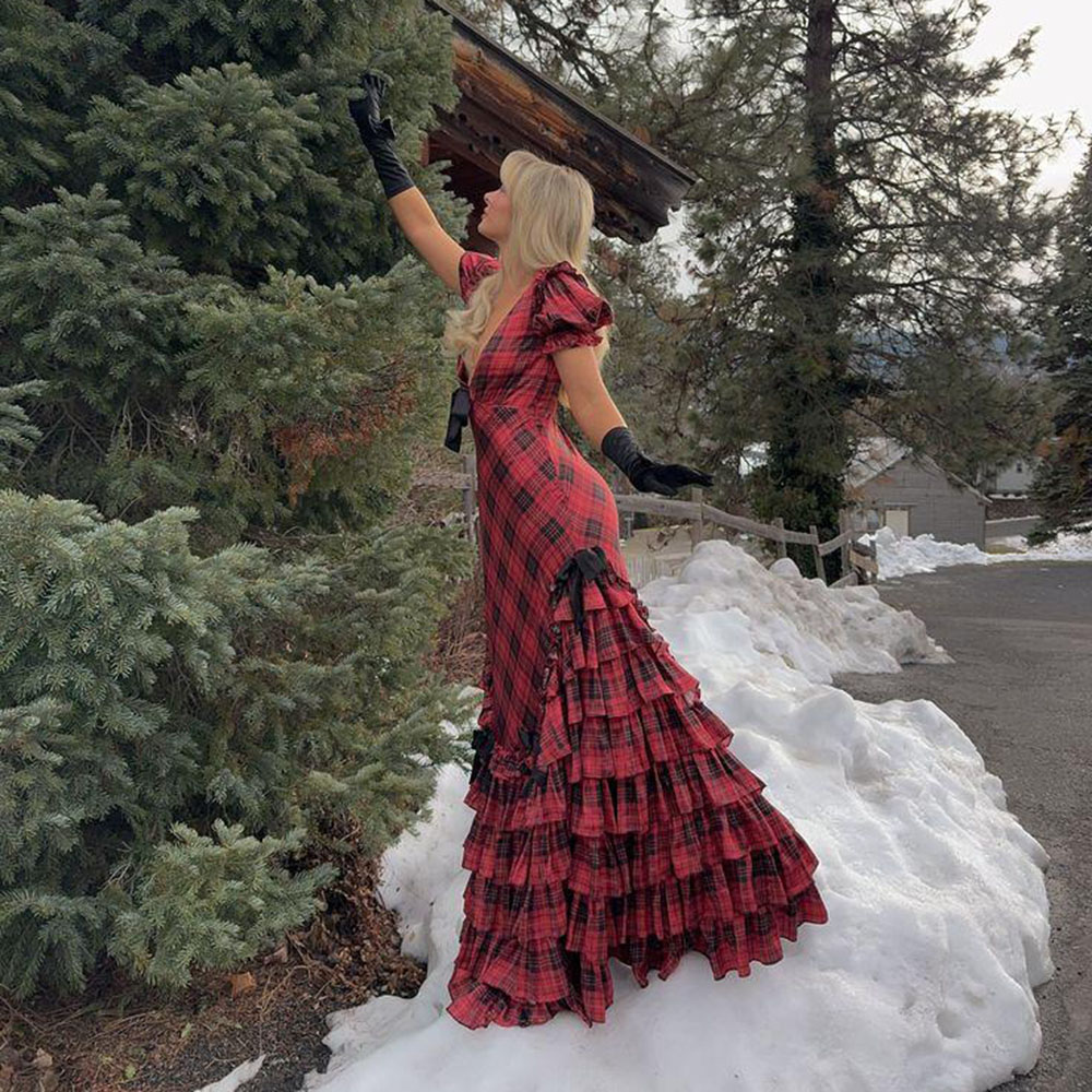 Simple Red Black Grid V Neck S - Formal Dress Female のレビューと価格
