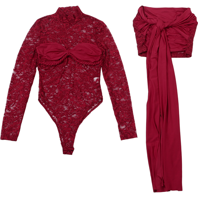 Burgundy White Black Lace Wome - Women'S Formal Wear Jumpsuit のレビューと価格