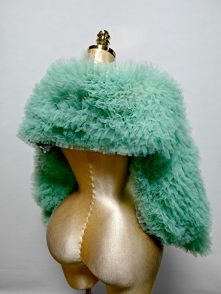 Green Ruffle Coat  Long Sleeve - Women Formal Event Wear のレビューと価格