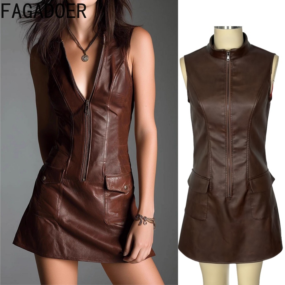 FAGADOER Fashion Leather Zippe - Shift Dress Sleeveless のレビューと価格