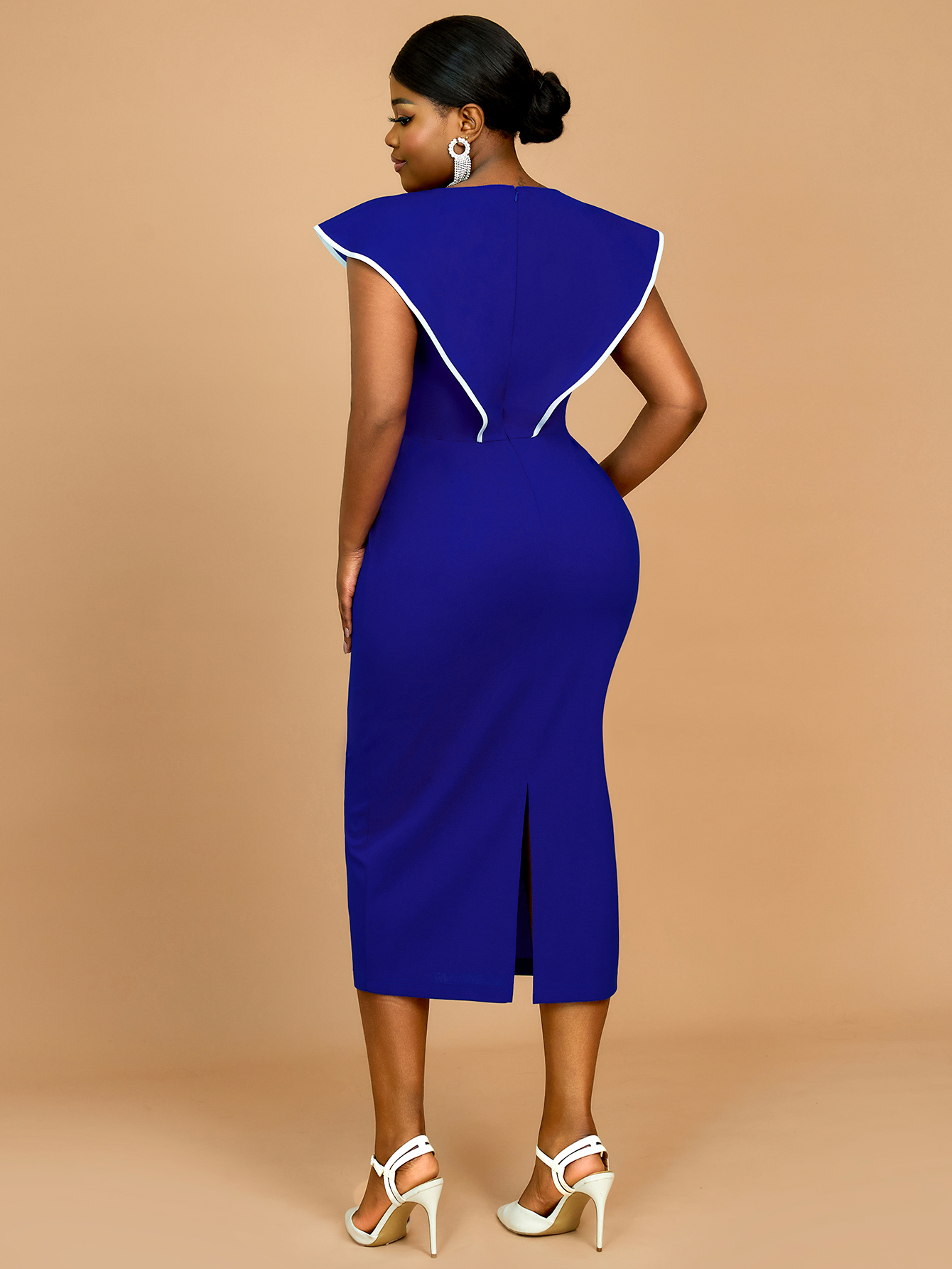 Ruffle Trim Bodycon Midi Dress - Women Formal Party Wear Dress のレビューと価格