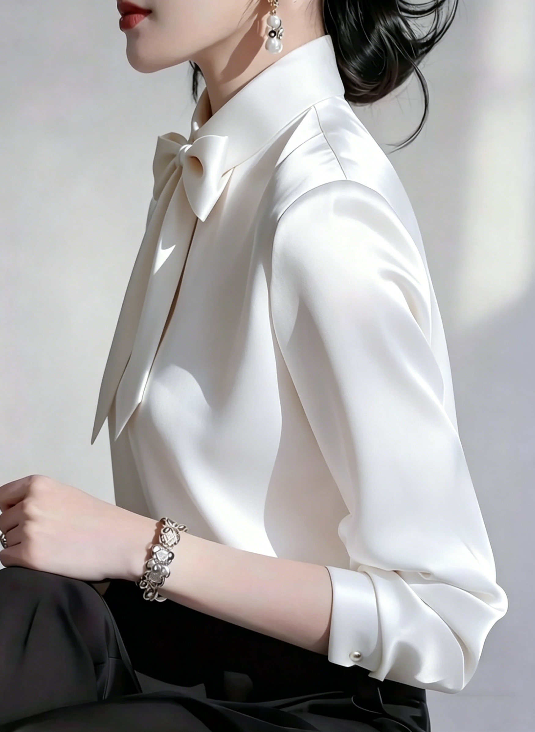 Elegant Satin Blouse With Deta - Women'S Formal Wear Blouse のレビューと価格
