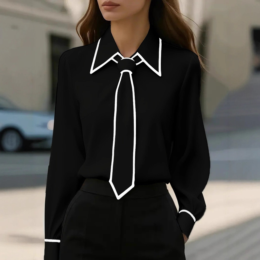 Women's Contrast Trim Tie Neck - Women'S Formal Wear Blouse のレビューと価格