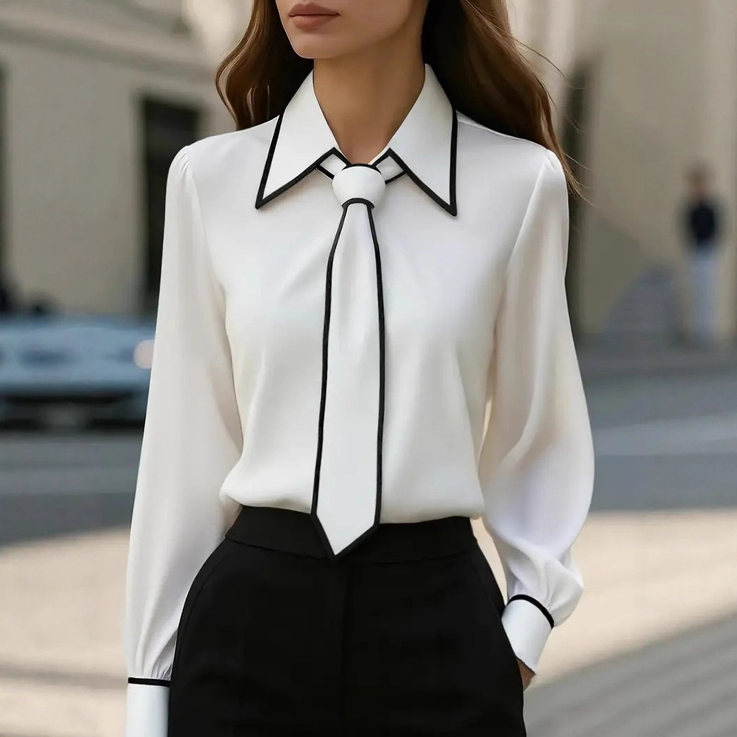Women's Contrast Trim Tie Neck - Women'S Formal Wear Blouse のレビューと価格