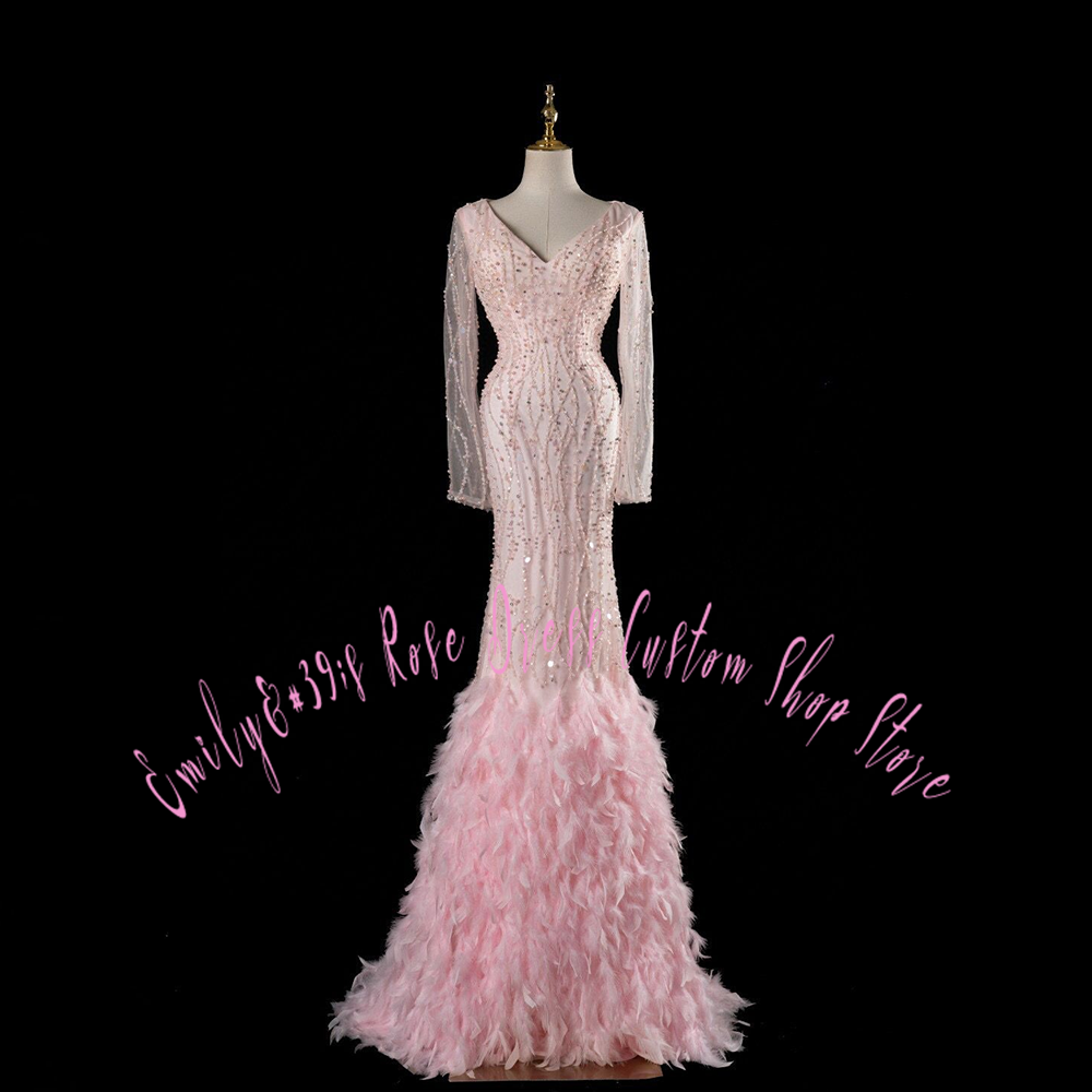 Glam Pink Feather Trumpet Even - Women Formal Event Wear のレビューと価格