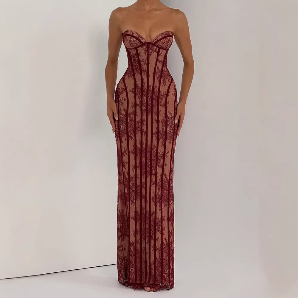 Strapless Bodycon Maxi Dress f - Women Formal Party Wear Dress のレビューと価格