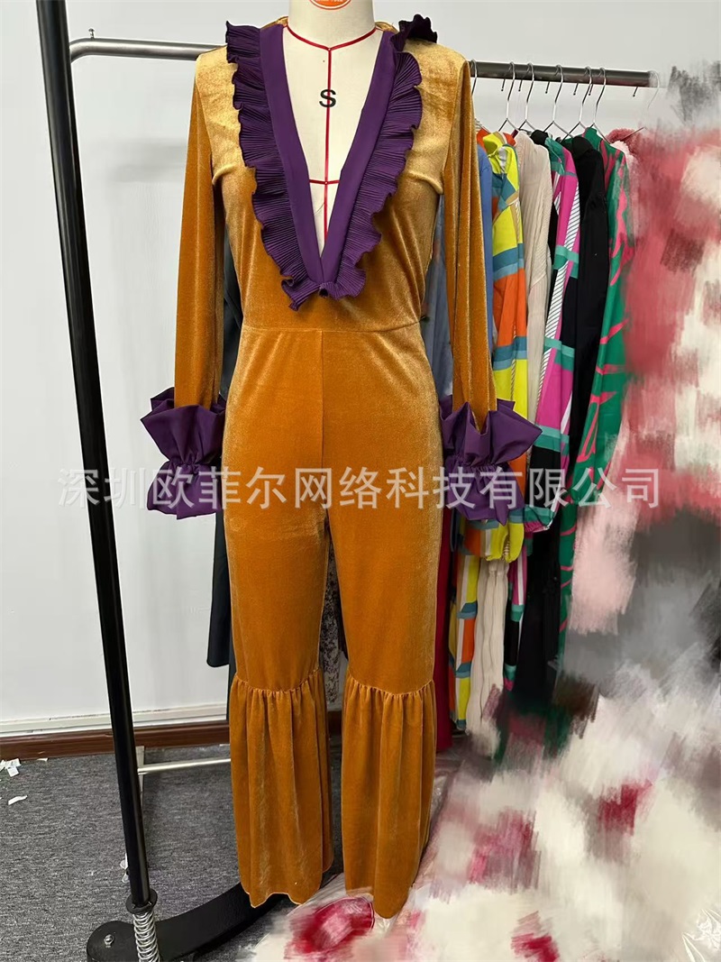 Yellow Purple Velvet Women Jum - Women'S Formal Wear Jumpsuit のレビューと価格