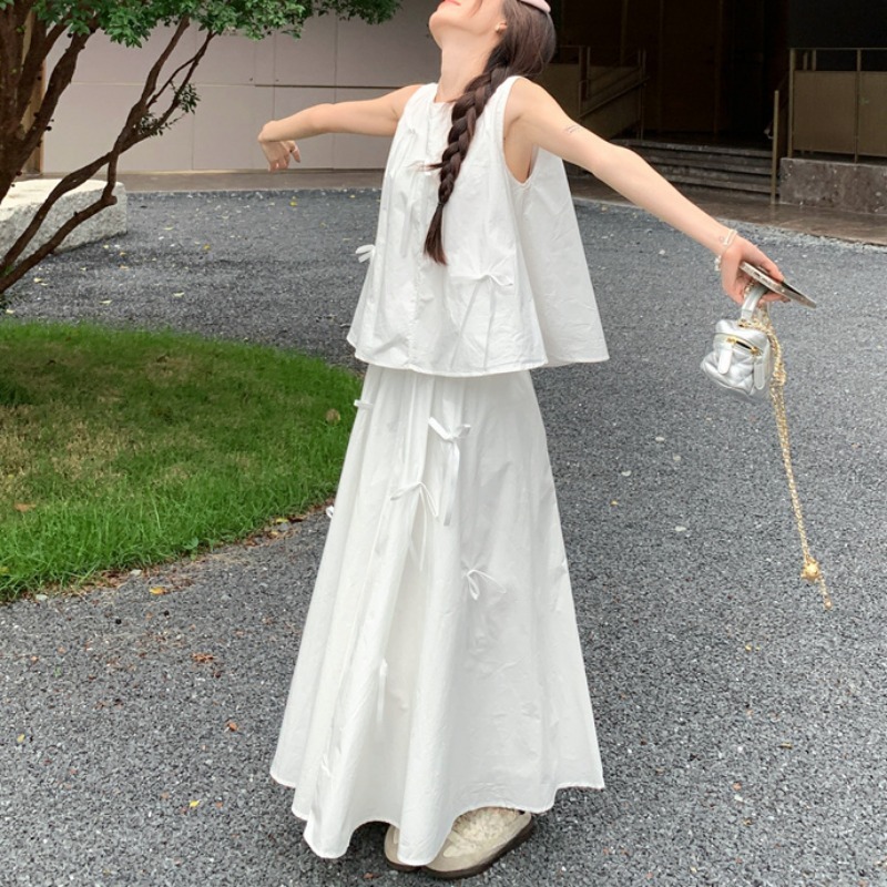 White Dress Sets for Women Bow - Shift Dress Sleeveless のレビューと価格