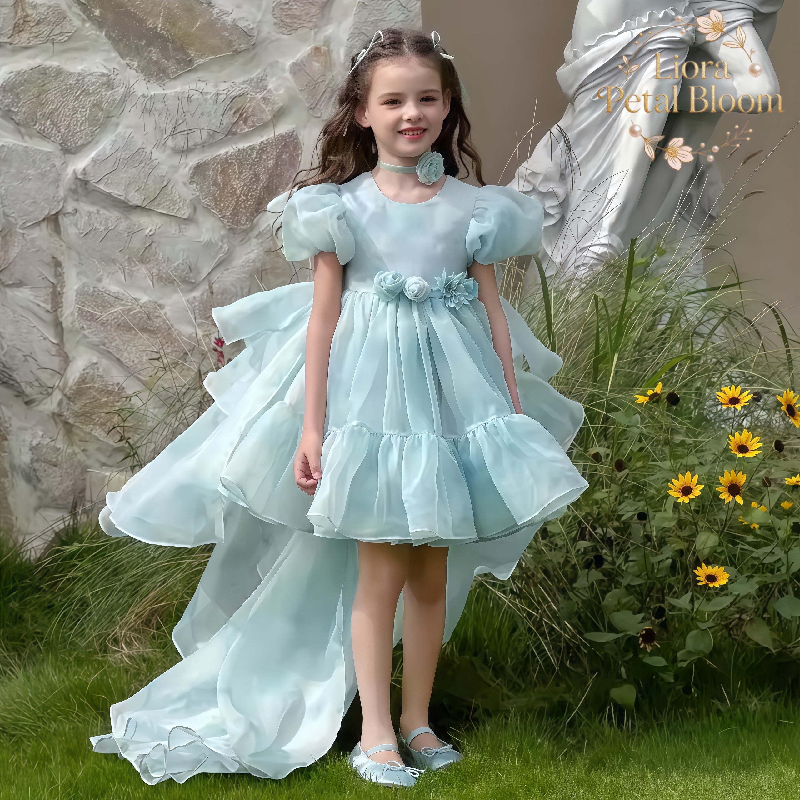 Blue Tulle Gown  Girls' Bow Pa - Women Formal Party Wear Dress のレビューと価格